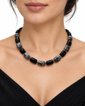 Collar ágata gris y onix negro