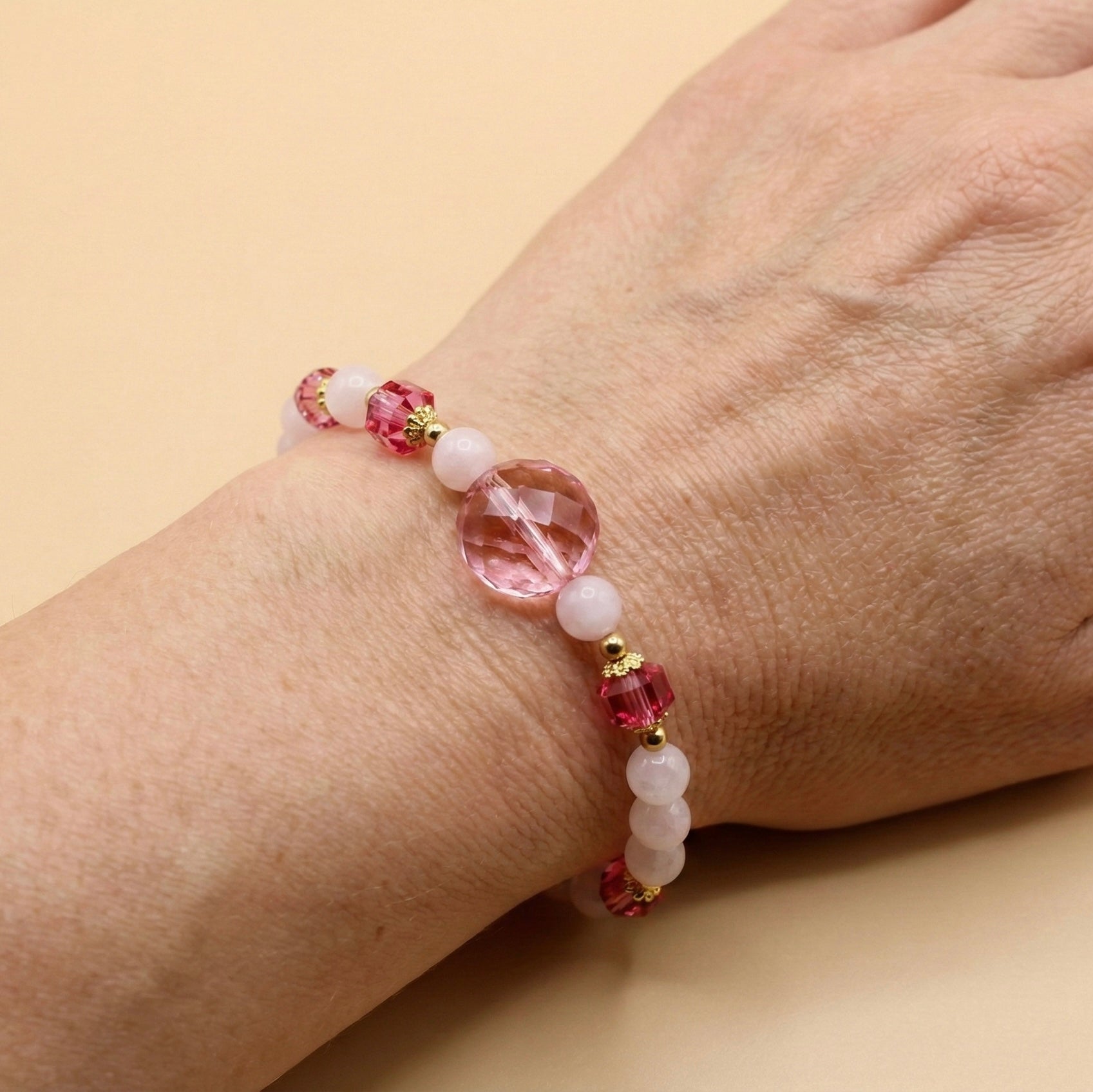 Pulsera de Cristal Austriaco en Color Light Rose-Rose y Goldfilled