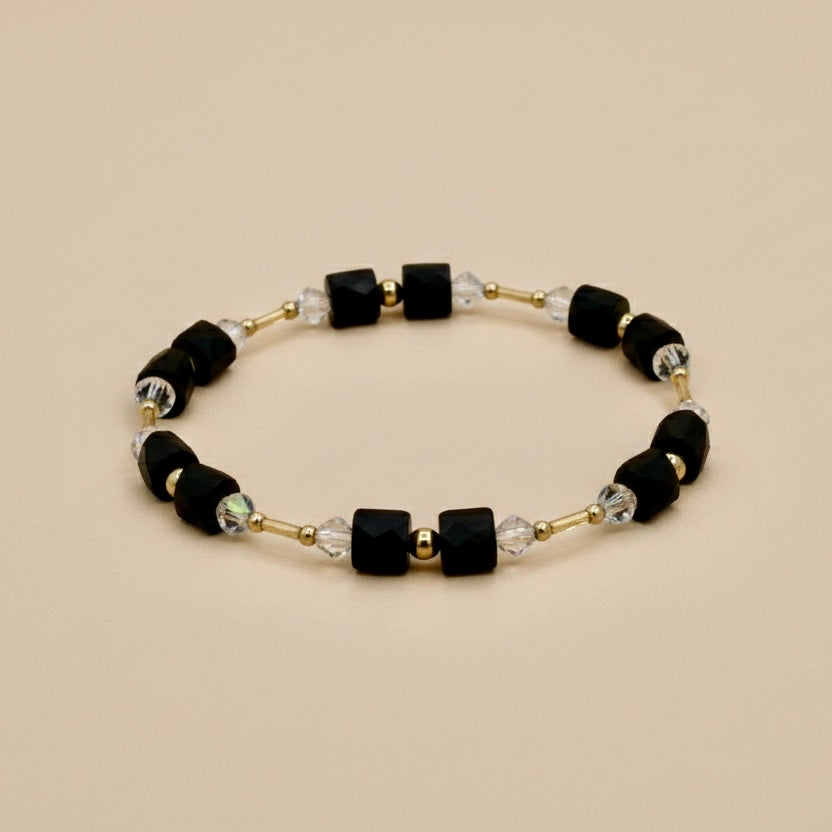 Pulsera de Cristal Austriaco en Color Jet y Goldfilled