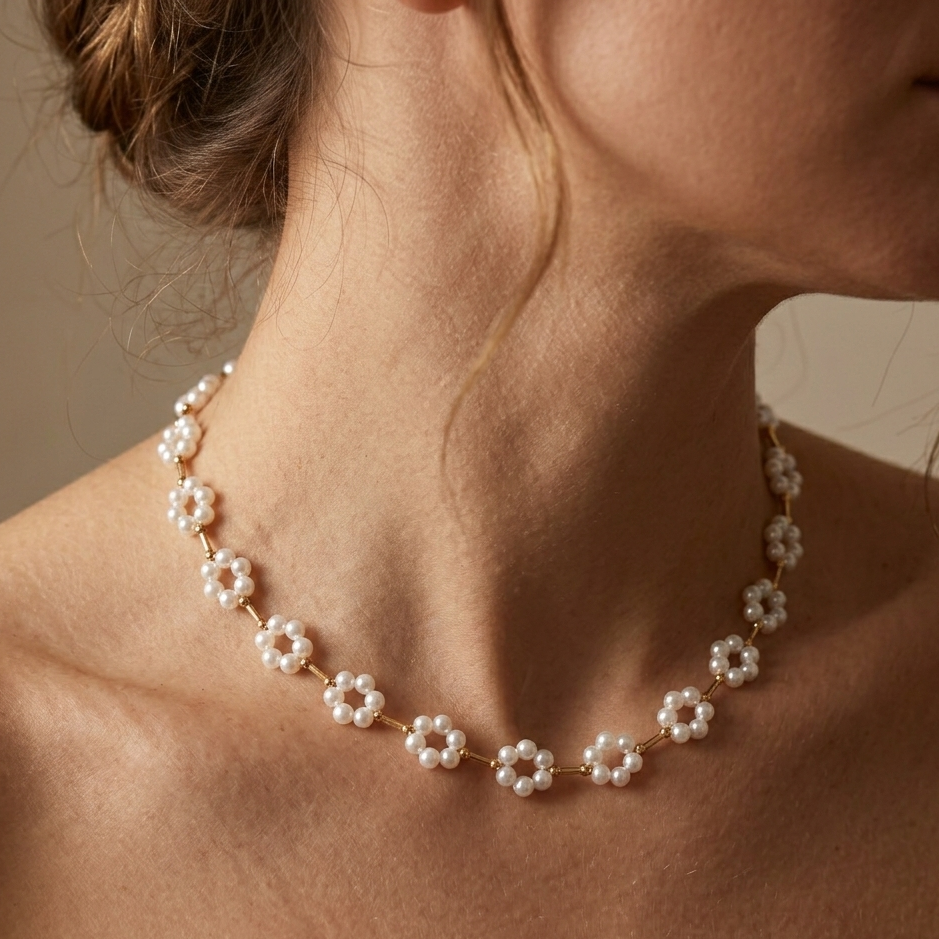 Collar perla flor
