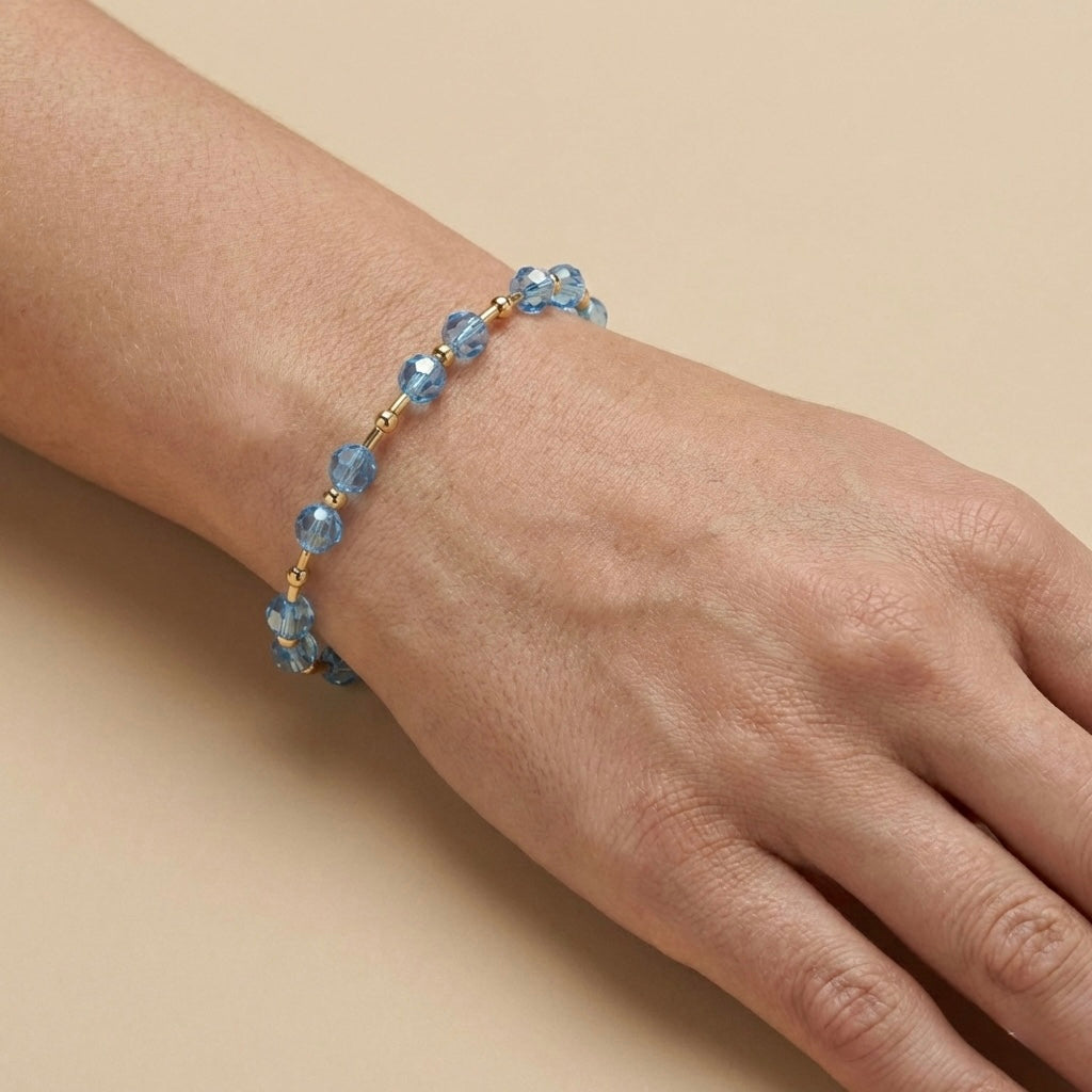 Pulsera de Cristales Austriacos aquamarine y Goldfilled