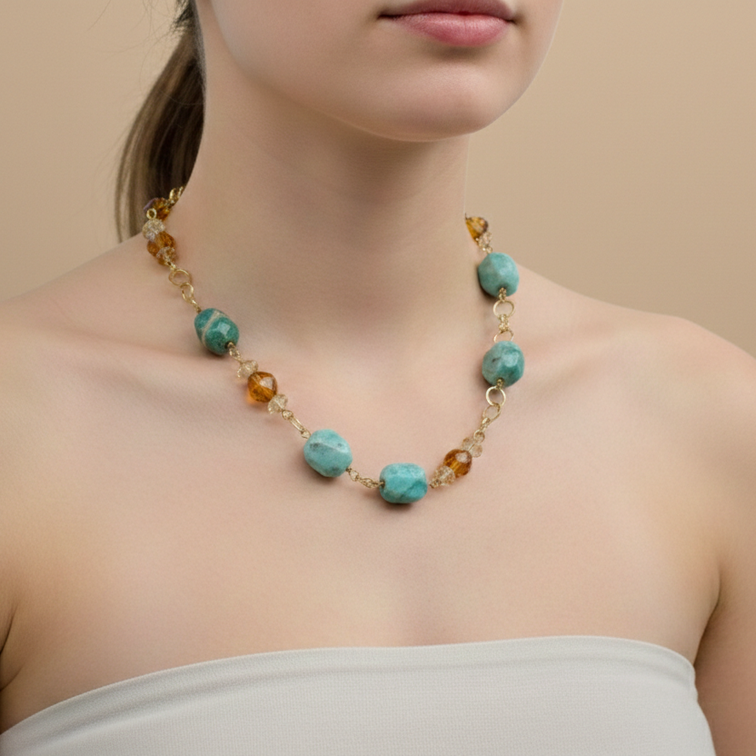 Collar Amazonita & Cristal Austriaco.