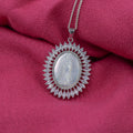 Colgante Virgen de Guadalupe Plata y Madre Perla - Marco de Zirconias Baguette Grandes
