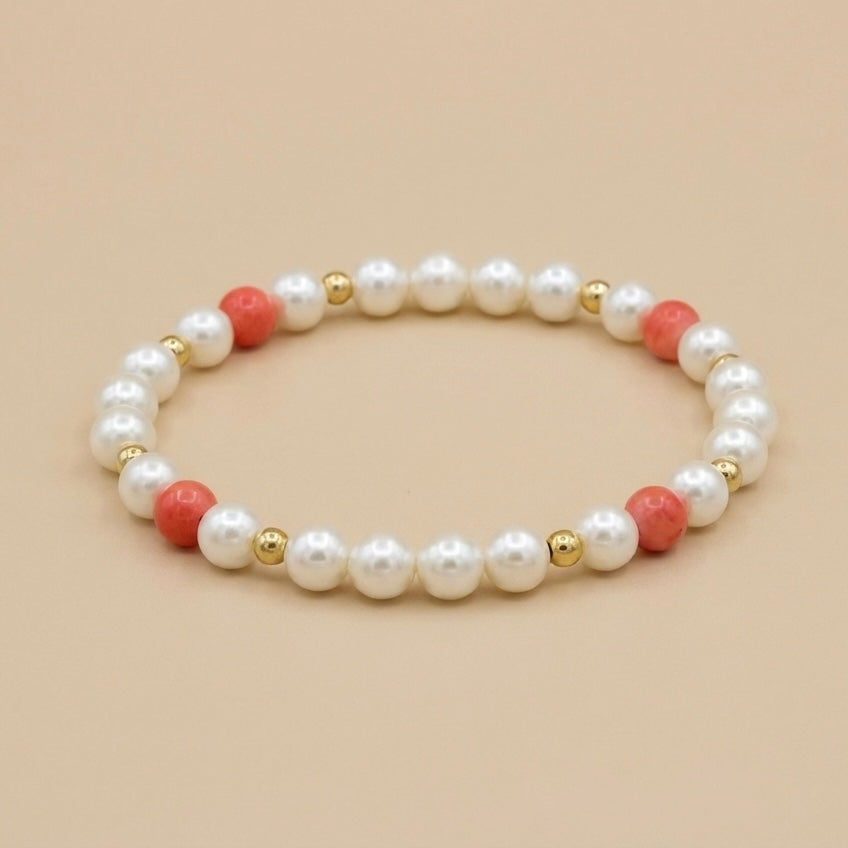 Pulsera de Perlas con Piedra Rosa y Gold-Filled