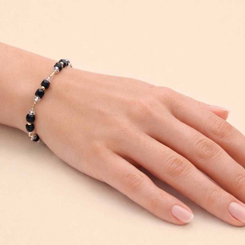Pulsera de Cristal Austriaco en Color Jet y Goldfilled