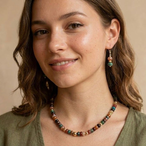 Bonito Collar de Agata Facetada con Bolita de Gold-Filled