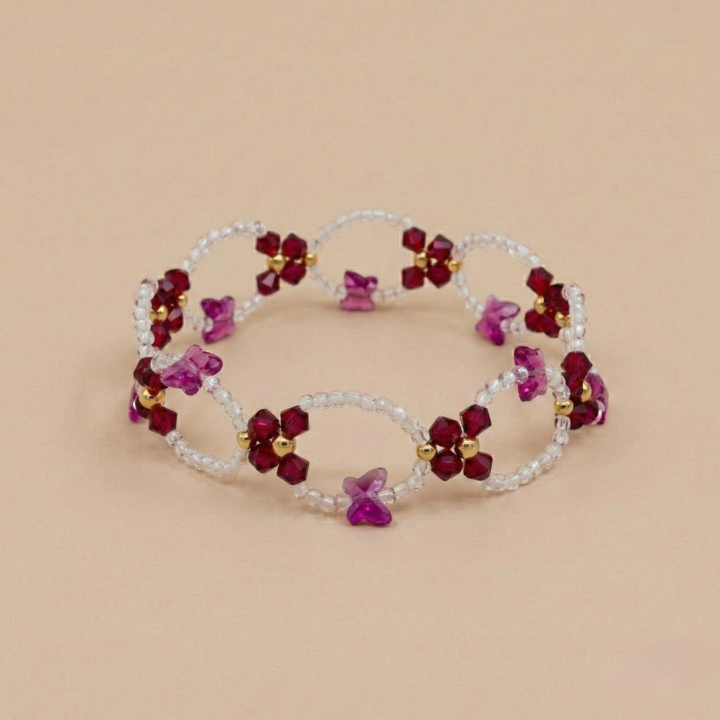 Pulsera Mariposa de Cristal Austriaco y Gold-Filled Burgondy.