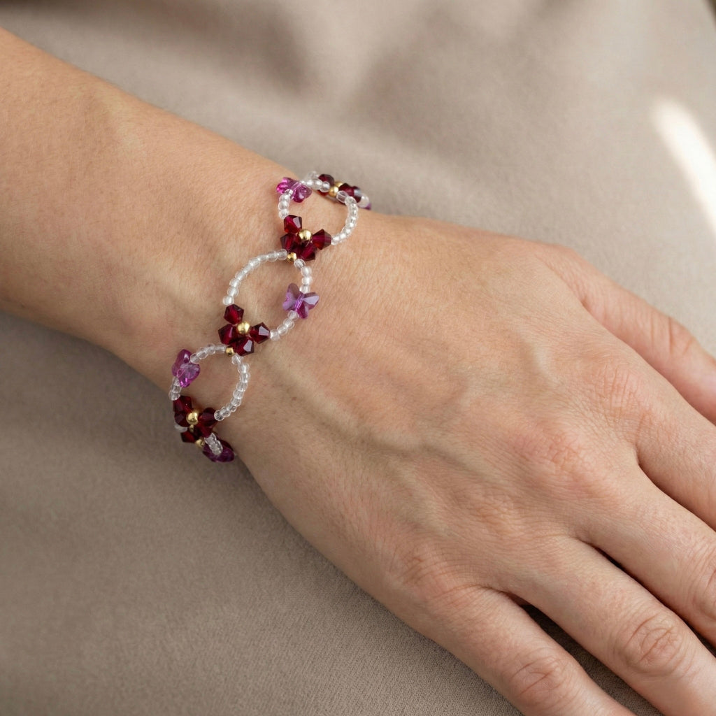 Pulsera Mariposa de Cristal Austriaco y Gold-Filled Burgondy.