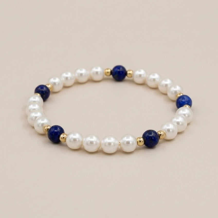 Pulsera de Perlas y Piedra Azul Natural - Joyería Goldfilled de Calidad