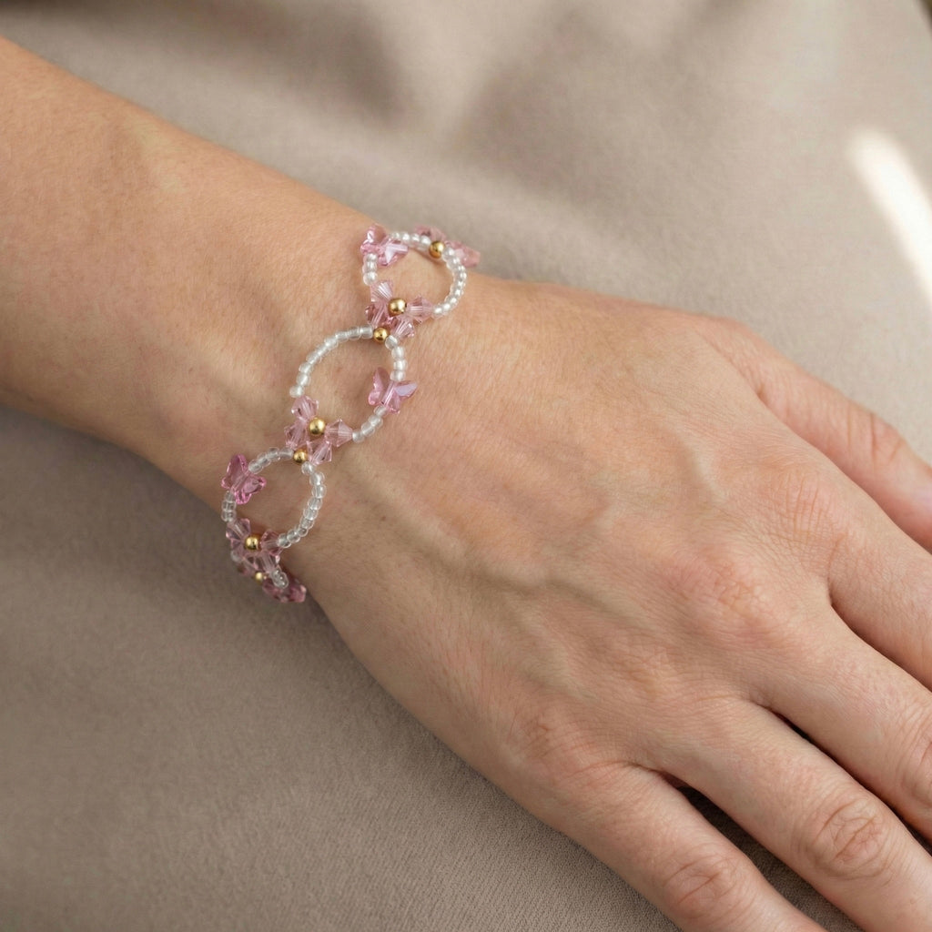 Pulsera Mariposa de Cristal Austriaco y Gold-Filled Rosa.